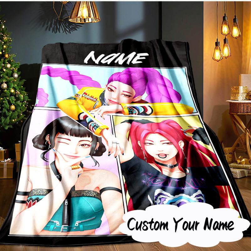 Custom Name KPop Cartoon Blanket  Ideal Bedding Blanket Perfect for Travel, Camping, Living Rooms, Offices, Sofas, Fan Christmas Gift