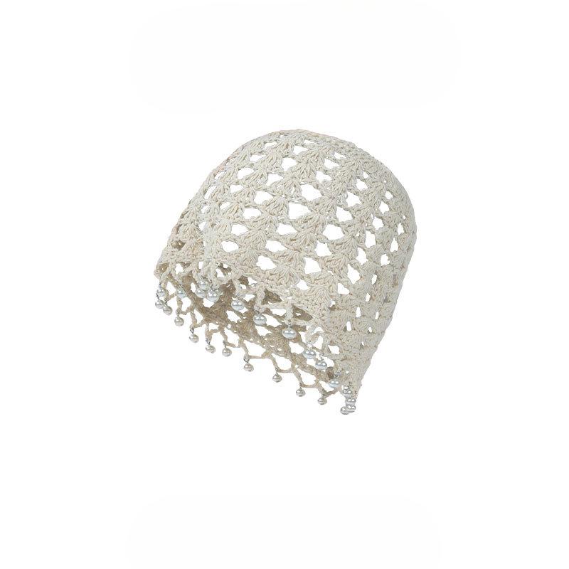 Ethnischer Stil Hohler Perlenanhänger Strickmütze Handgefertigt Gehäkelte Blume Kopfmütze Damen Elegante Dünne Pullovermütze
