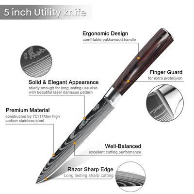 5 Inch Utility Knife 7CR17 Stainless Steel Kitchen Knives High Quality Super Cook Knife Pretty Peeling Sharp Chef Tools Gift