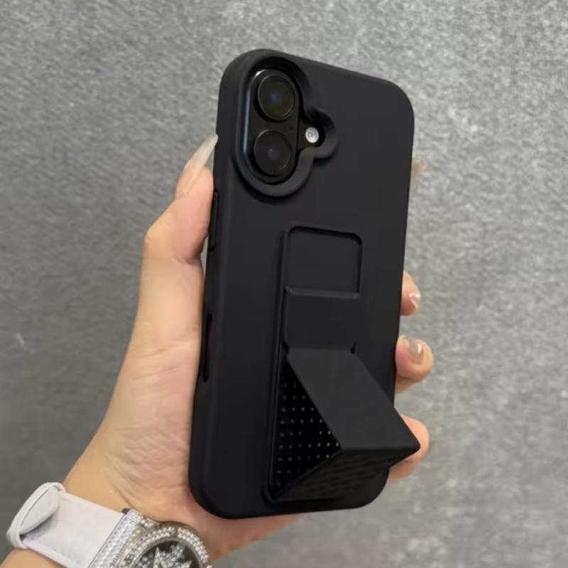 

Роскошный чехол из жидкого силикона с выдвижной подставкой для iPhone 16 15 14 13 12 11 Pro Max Plus, противоударный матовый чехол-подставка iPhone 11 чёрный