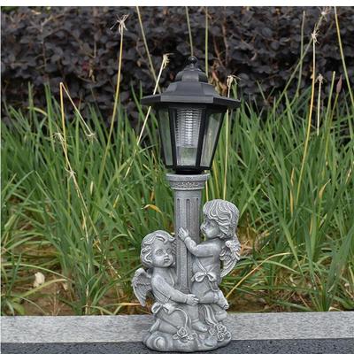 Engelsstatue mit Solarlichtern Harzskulptur Einweihungsgeschenke Modernes Dekoratives Graues Ornament