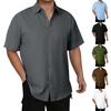 Men's Solid Color Ice Silk Fabric Loose Fit Casual Short Sleeve Shirt with Turn Down Collar Button Front Design