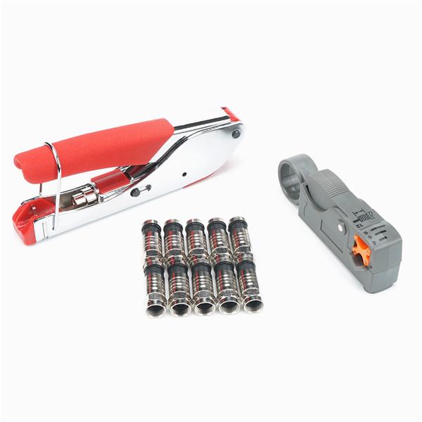 Compression Tool Kit RG59 RG6 Coaxial Crimping Tool Dual Blade Coaxial Cable Stripper With 10F Conne