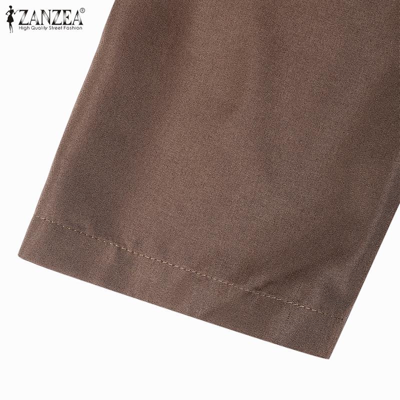 ZANZEA Women Casual Round Neck 3/4 Sleeve Loose Stripe Patchwork Long Dress