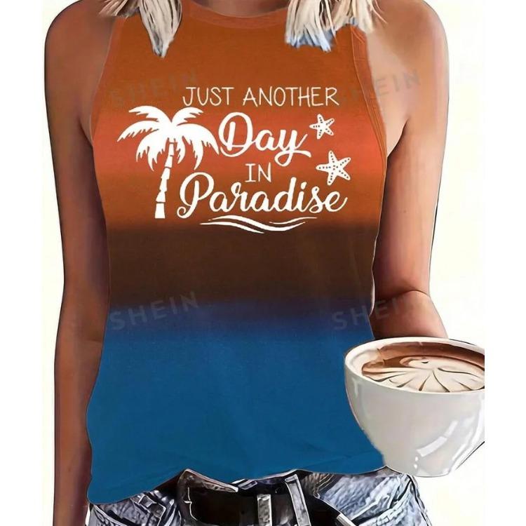 Women's Sleeveless Round-neck Vests Fashionable Coconut Tree Pattern Printed Summer Street Fashion Outdoor Beach Casual Wear