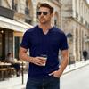 Herren Sommer Freizeit V-Ausschnitt T-Shirt Atmungsaktiv Leinenoptik Kurzarm Einfarbige Tasche T-Shirt Leicht