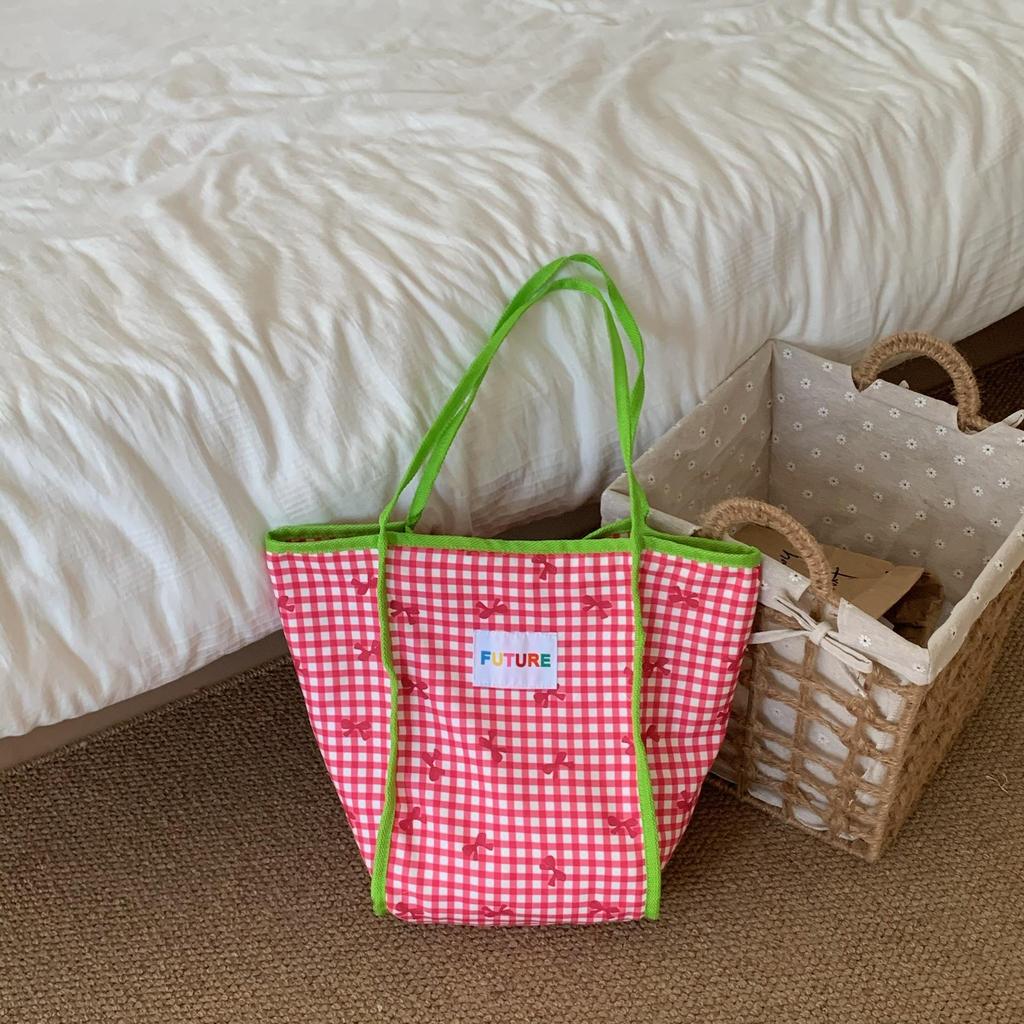 2024 Bow Plaid Large Capacity Women's Tote - Thin Shoulder Strap for Commuting and Shopping