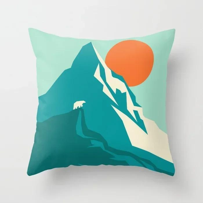 Colorful Geometric Landscape Pillowcase Sun and Moon Mountain Pattern Cushion Modern Art Style Sofa Decoration Pillow