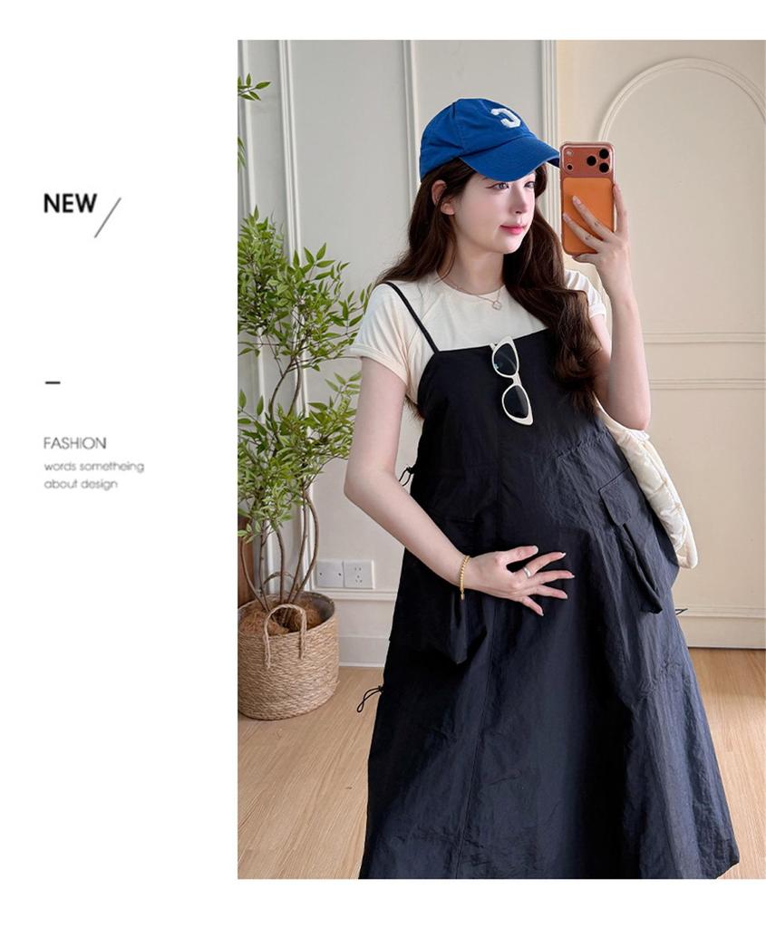 2026 Summer Maternity Set: Stylish Short-Sleeved Top & Plus Size Suspender Skirt