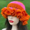 Handcrochet Bucket Hat for Women with Patchwork Ruffle Trim Elegant Fisherman Hat Photography Travel Floppy Bucket Hat
