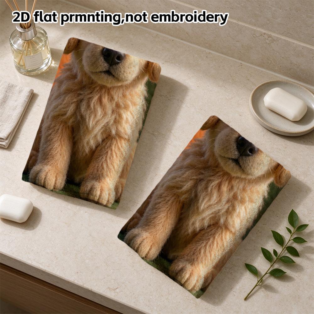 Felt Golden Puppy Portrait Towel Highly Absorbent Bath Towel, Cute Plush Labrador Pup, Soft Kids Daily Shower Towel
