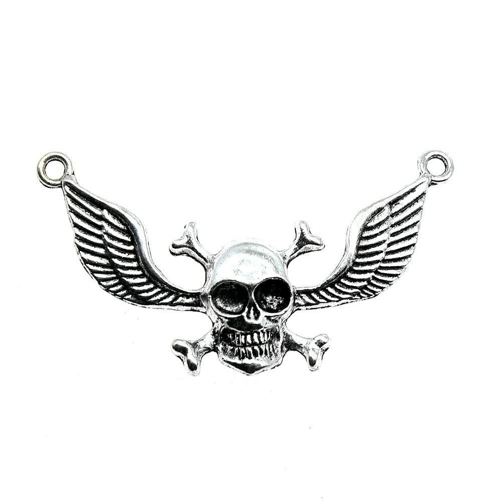 

4 шт. череп с разъемом в виде крыльев ангела, подвески, женские ювелирные изделия, цвет антикварного серебра, бренд: WYISYWG 55x32 мм