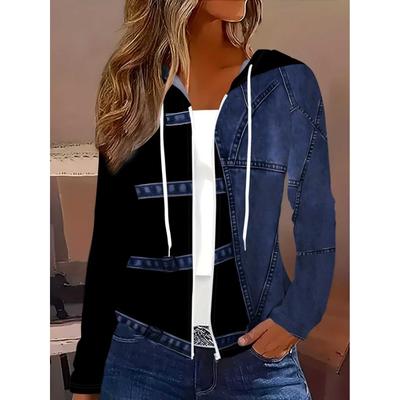 Bedrucktes Design Denim Patchwork Design Mit Kapuze Frühjahrs- und Herbstmodelle Lässiger Stil Damen Freizeitjacke