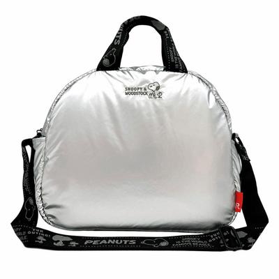 Snoopy Embroidered Shoulder Small Boston IP Medium Padded 8454 Shiny Bag, Fluffy, Bag, 2-Way Peanuts-0S (02 Silver)