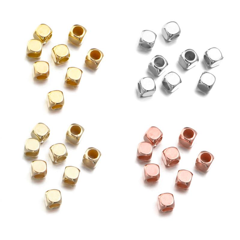 200pcs 4/5mm CCB Square Big Hole Beads Gold Silver Color Cube Loose Beads for Jewelry Making DIY Bracelets Necklace Accessories