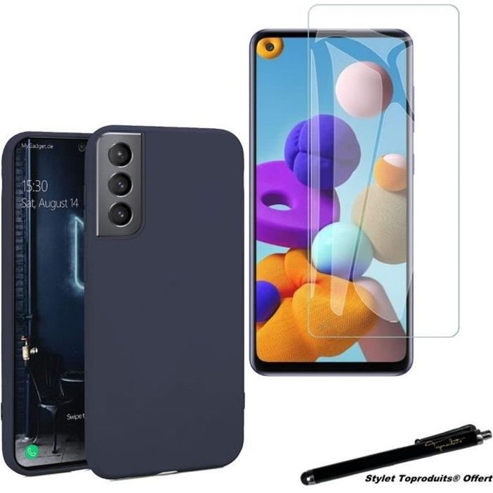 Coque de protection - Toproduits® - Samsung Galaxy S21 - Bleu - Verre trempé - Stylet inclus