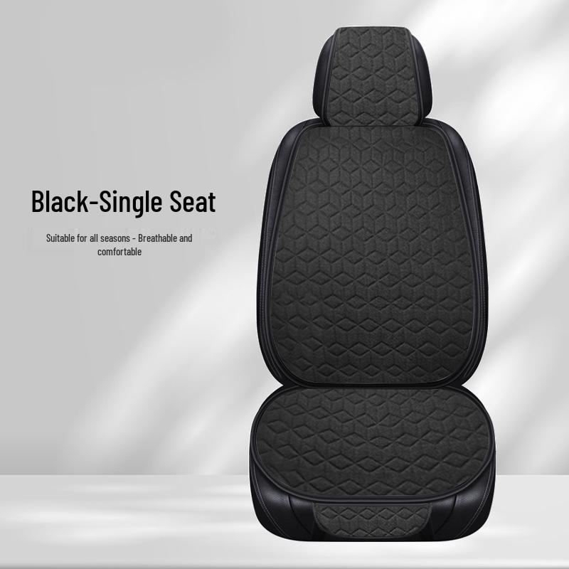 Universal All-Season Linen Car Seat Cushion Set - 3-Piece with Back Cushion and Headrest
