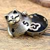 Lucky Wealth Cat Incense Burner Golden Feng Shui Good Luck Home/Office Decor With Prosperity Symbols Meditation Accessory
