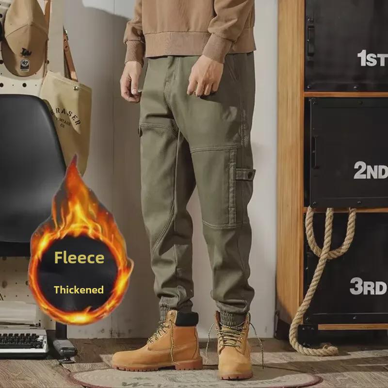 Pantaloni de iarnă pentru bărbați, la modă, mărime mare, din catifea, cu manșete largi