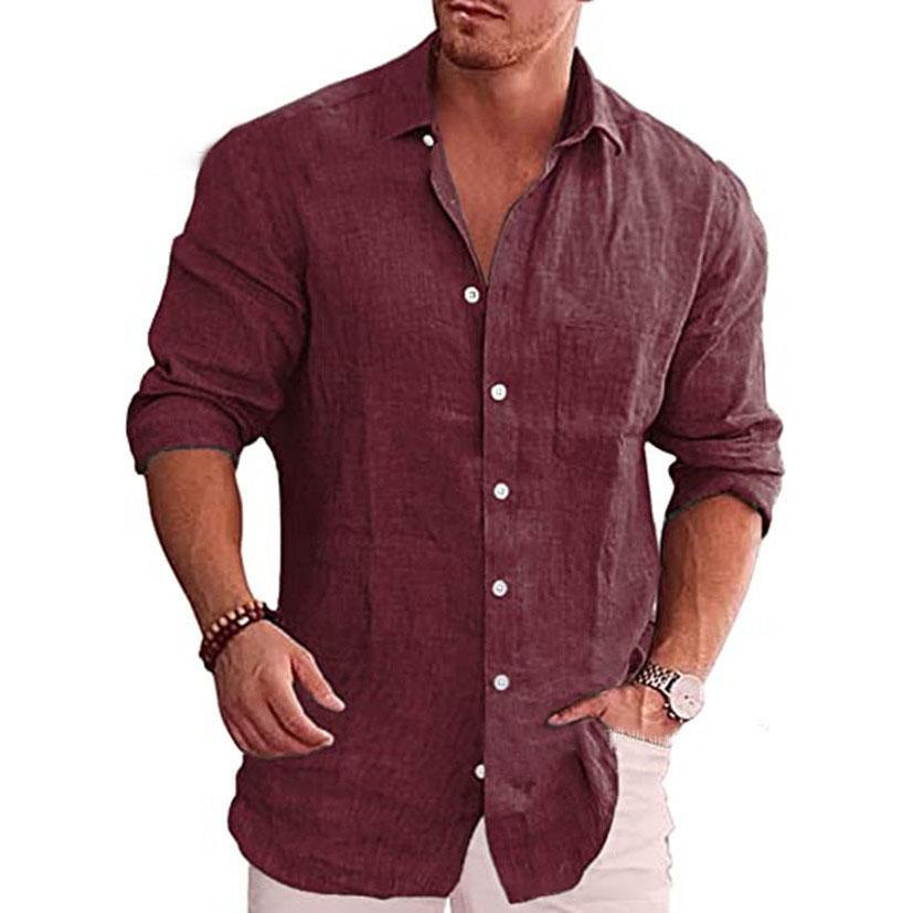 Cotton Linen Men's Long Sleeve Shirt Solid Color Casual Style Plus Size Men's Casual Linen Shirt