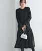 Pierrot Knit Rayon Flared Size Black Mixed-Material Dress, Blend, Gathered, Silhouette, Women's, M,