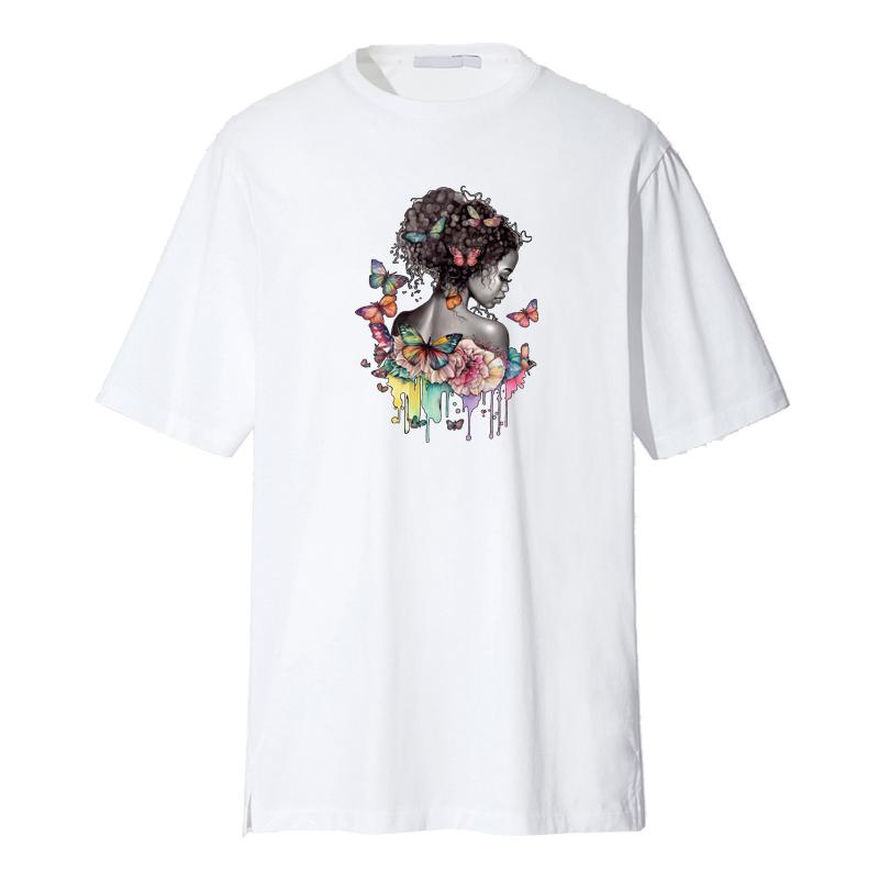 Autocolant cu transfer termic Fluture de femeie neagră Imprimare pe tricou Autocolante pentru haine Hanorace Diy Heat Press aplicate Petice pe calcat