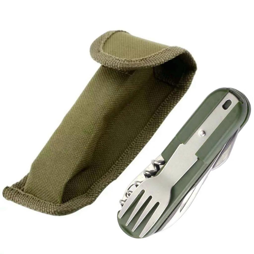 7 In 1 Multifunctional Outdoor Tableware Stainless Steel Foldable Fork Spoon Knife Picnic Camping Hiking Travelling Dinnerware