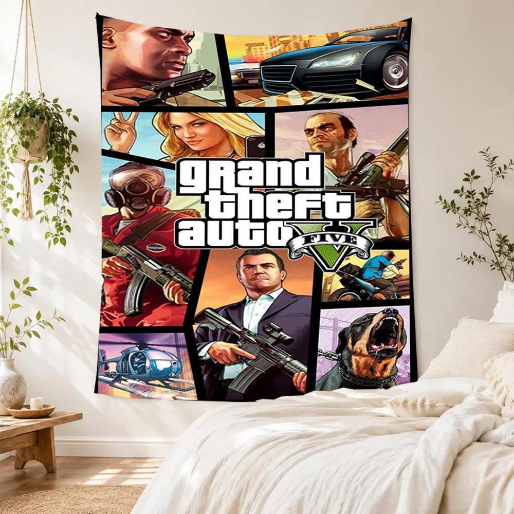 Grand Theft Auto Vintage Vægtæppe Retro Boho Ideel til Balkon Kollegievæg Soveværelse Alsidig Dekoration Boho Dekoration Gave til Nyt Hjem