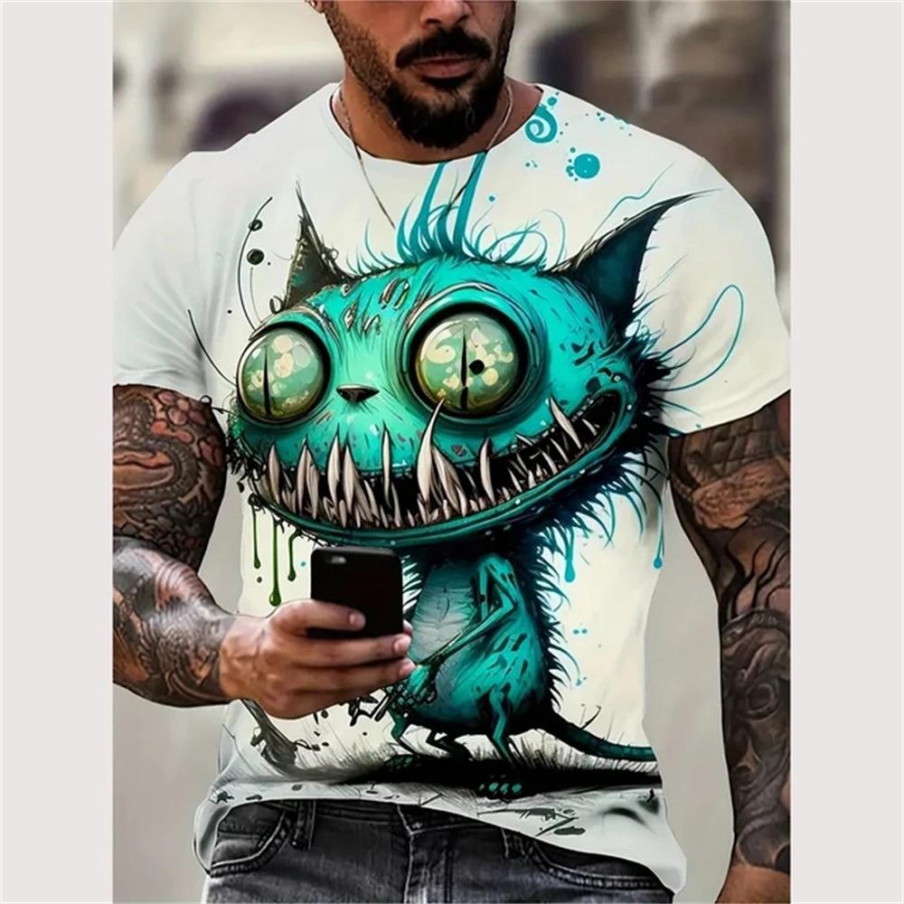 Neues Sommer Herren Vintage T-Shirt 3D Gedruckt Lustige Grafik Tops Tees Männlich Lässig Stilvoll Kurzarm Kleidung Mode Streetwear