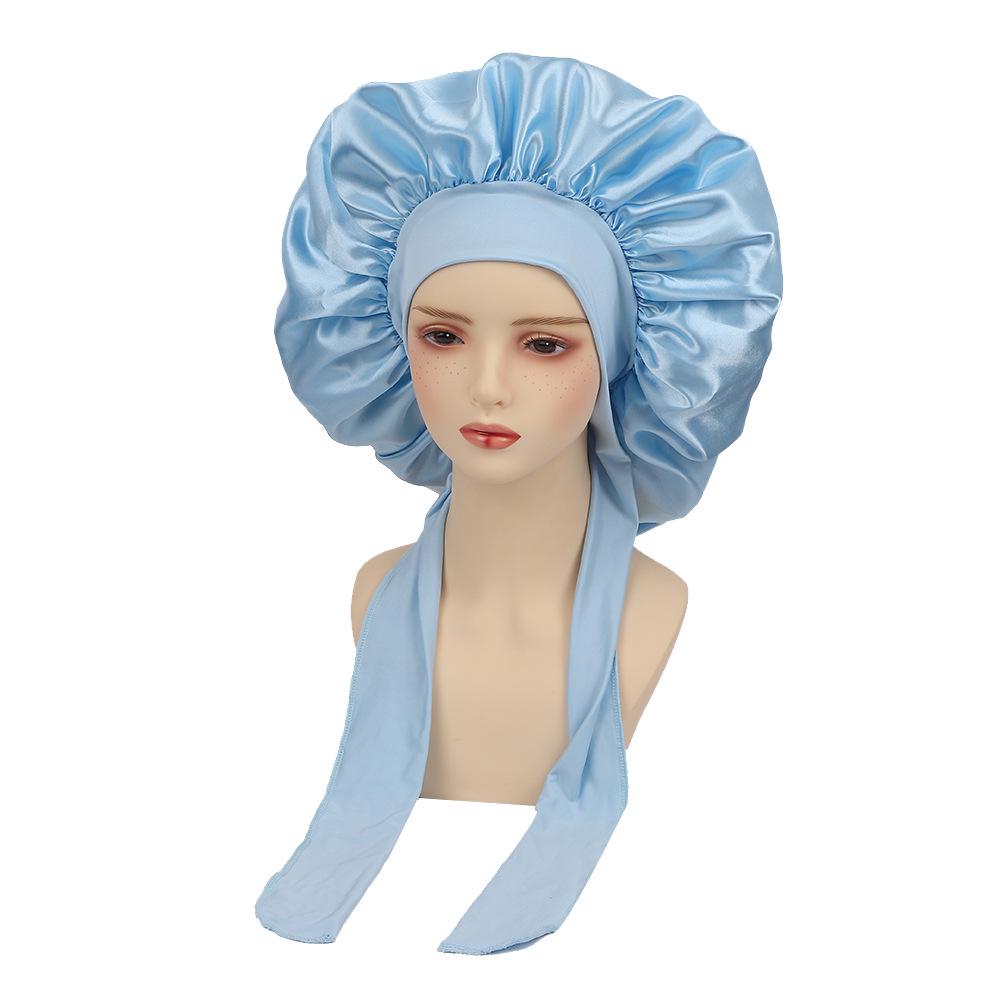 Damen Satin Schlafhaube mit breiter Krempe und Schleife