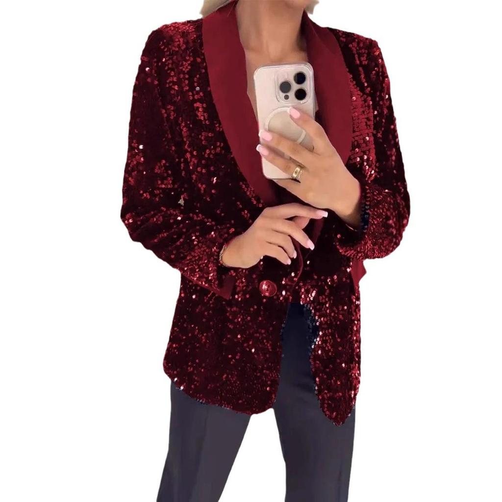 2024 Autumn/Winter European & American Fashion Sequin Lapel Blazer