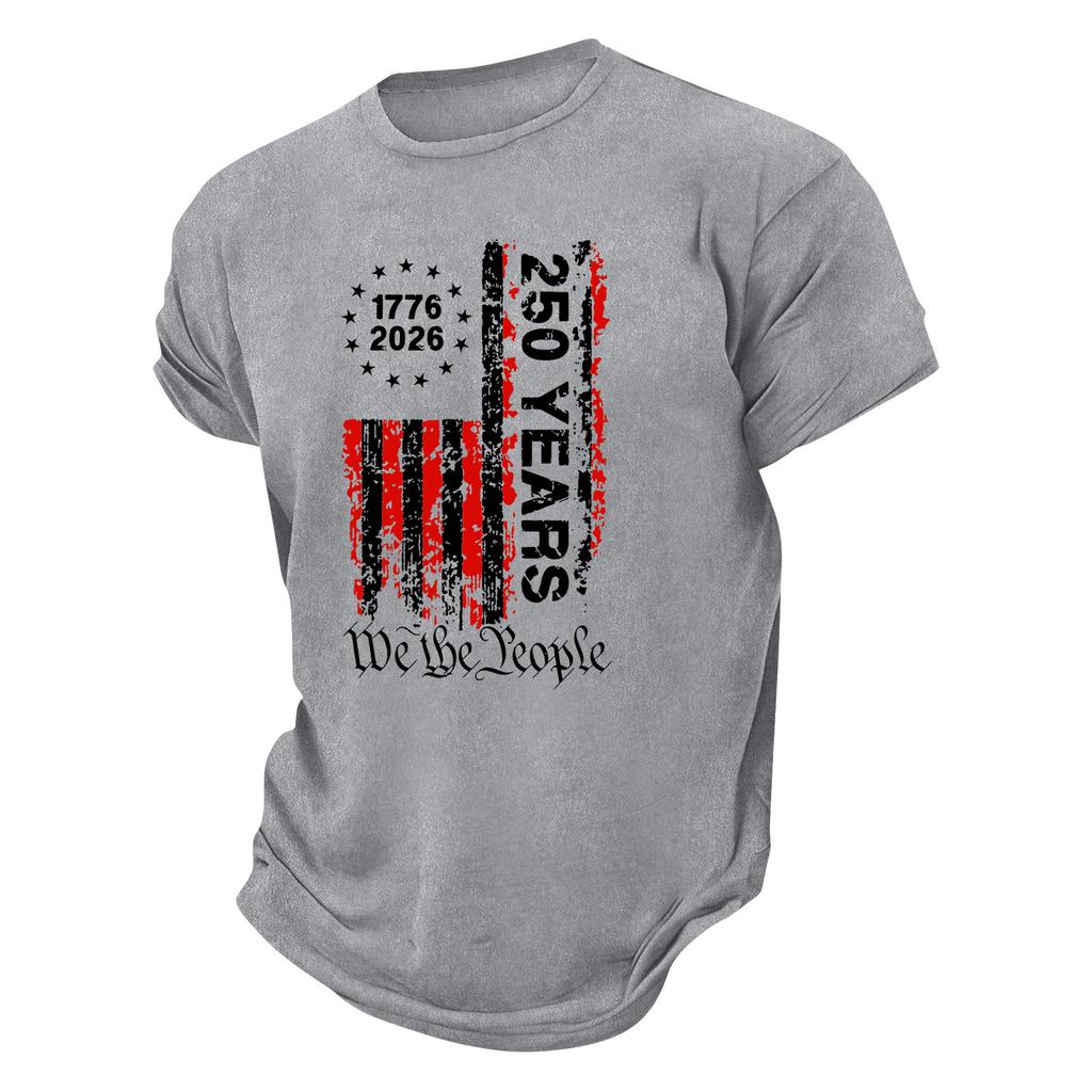 Men's Round Neck Printed T-Shirt Casual Sports Short-Sleeve Top