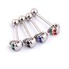 1Pcs New Stainless Steel CZ Gem Skull Silvery Tongue Barbell Ring Bar Body Piercing Myshine