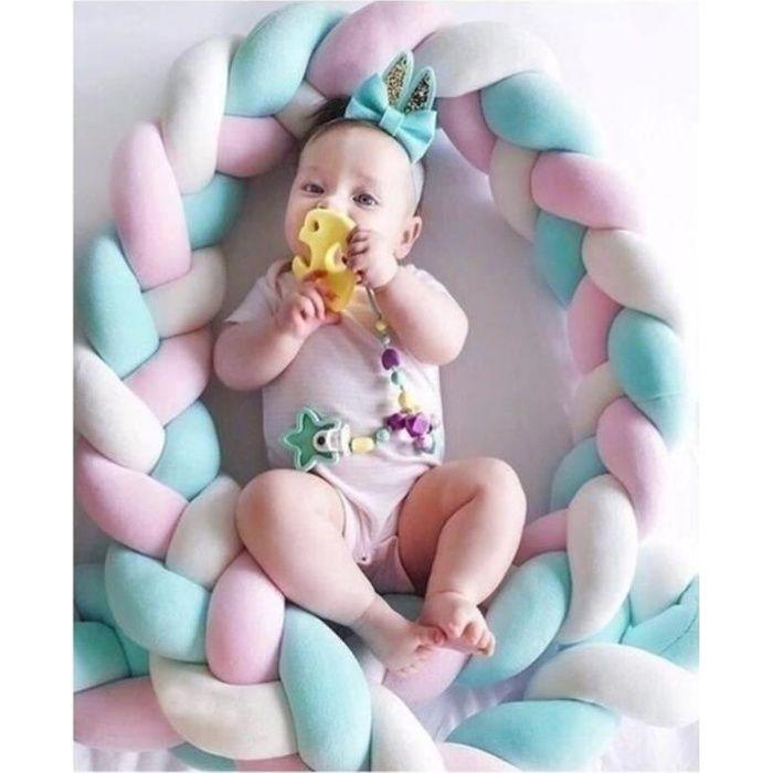 Tour de lit coussin Serpent Coussin Tressé pare-chocs Velours Protection bébé sécurité 2M Blanc vert rose
