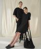 210EDIT Pleated Short Sleeve Dress_Zd2Op561_Blk