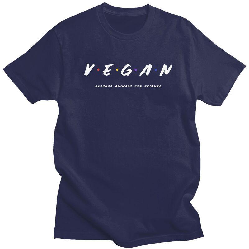 Custom Fashion Vegan Because Animals Are Friends T Shirt Unisex Short Sleeve Veganism T-shirts Casual Tee Slim Fit Tshirt Gift
