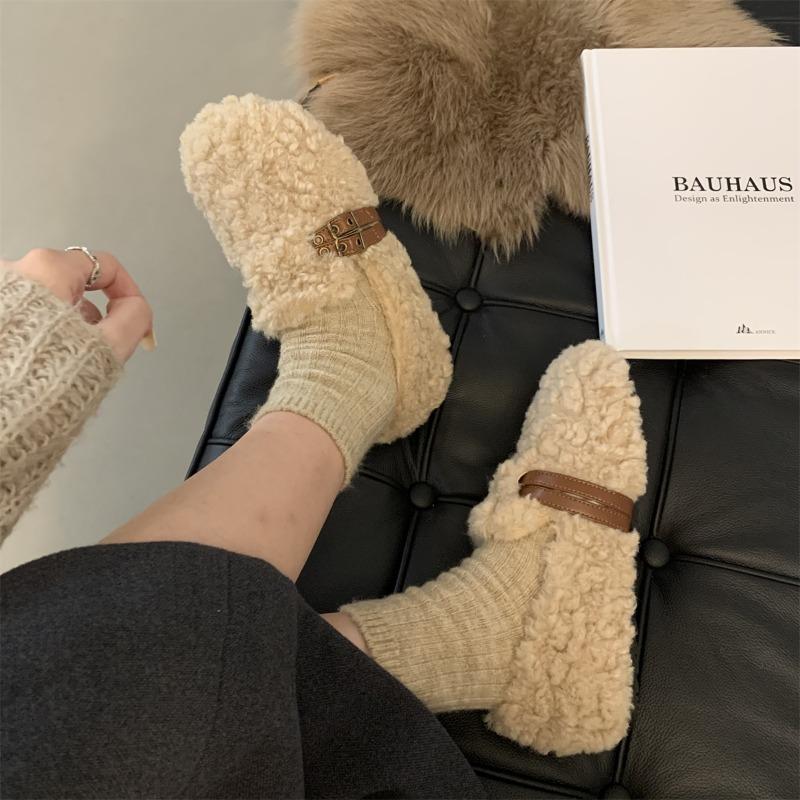 Mode 2024 Neue Damen Winter Warme Outdoor Schuhe Plüsch Design Britischer Stil Weiße Schneestiefel Damen Casual Flats Mode Leicht Weich