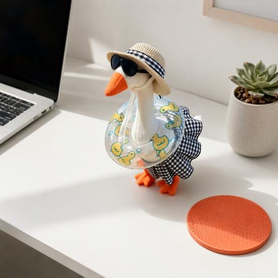 Bikini Desk Goose Outfit, 7 Inch Mini Goose Bikini Costume with Straw Hat, Sunglasses, Swim Ring for Summer Hawaiian Party Table Decor