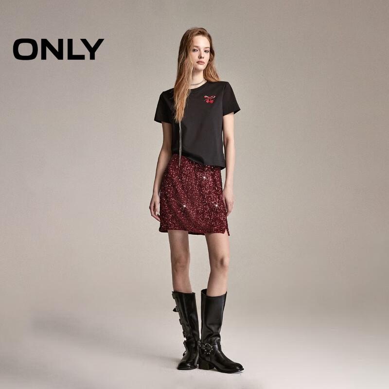 ONLY 2026 Spring Sequin A-Line Slit Mini Skirt