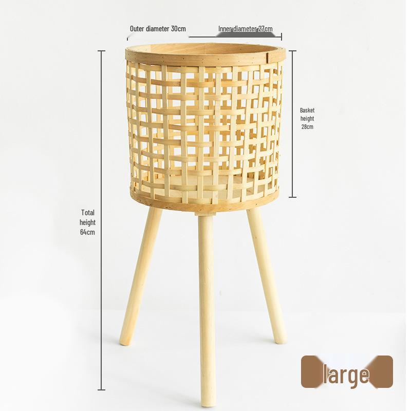 Nordic Style Bamboo Woven Plant Basket - Rattan Balcony Pothos Stand