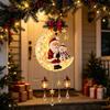 Santa Claus Moon Decor Christmas Hanging Lamp, Iron LED Lighted Ornament, Holiday Ornaments Glowing Atmosphere Light for Wall Window Porch Seasonal