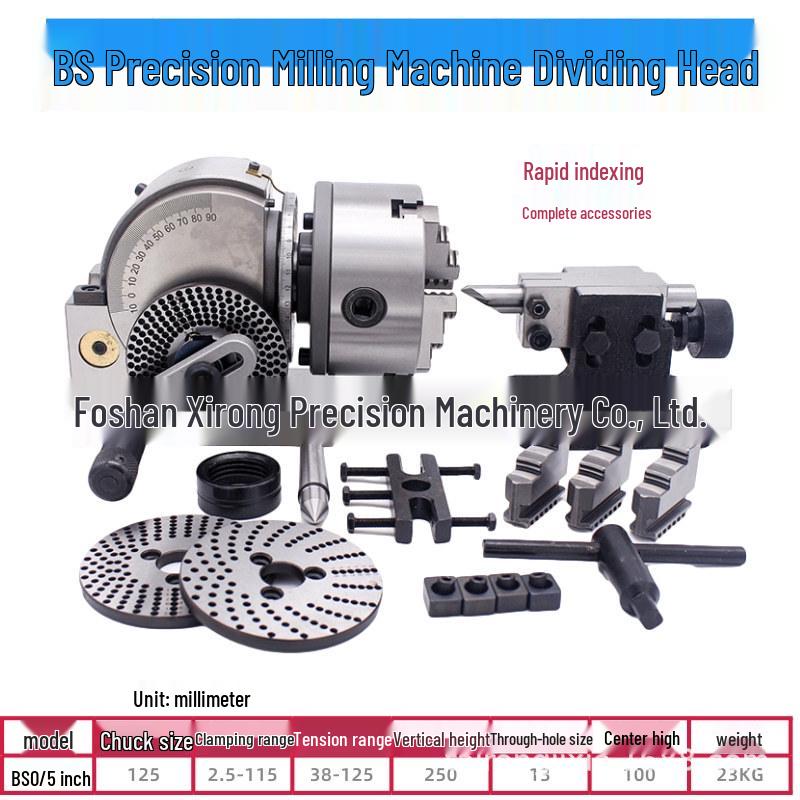 Universal BS-0 5-Inch Precision Dividing Head with Hand-Crank Rapid Indexer, Vertical/Horizontal Dual-Use, and Tailstock