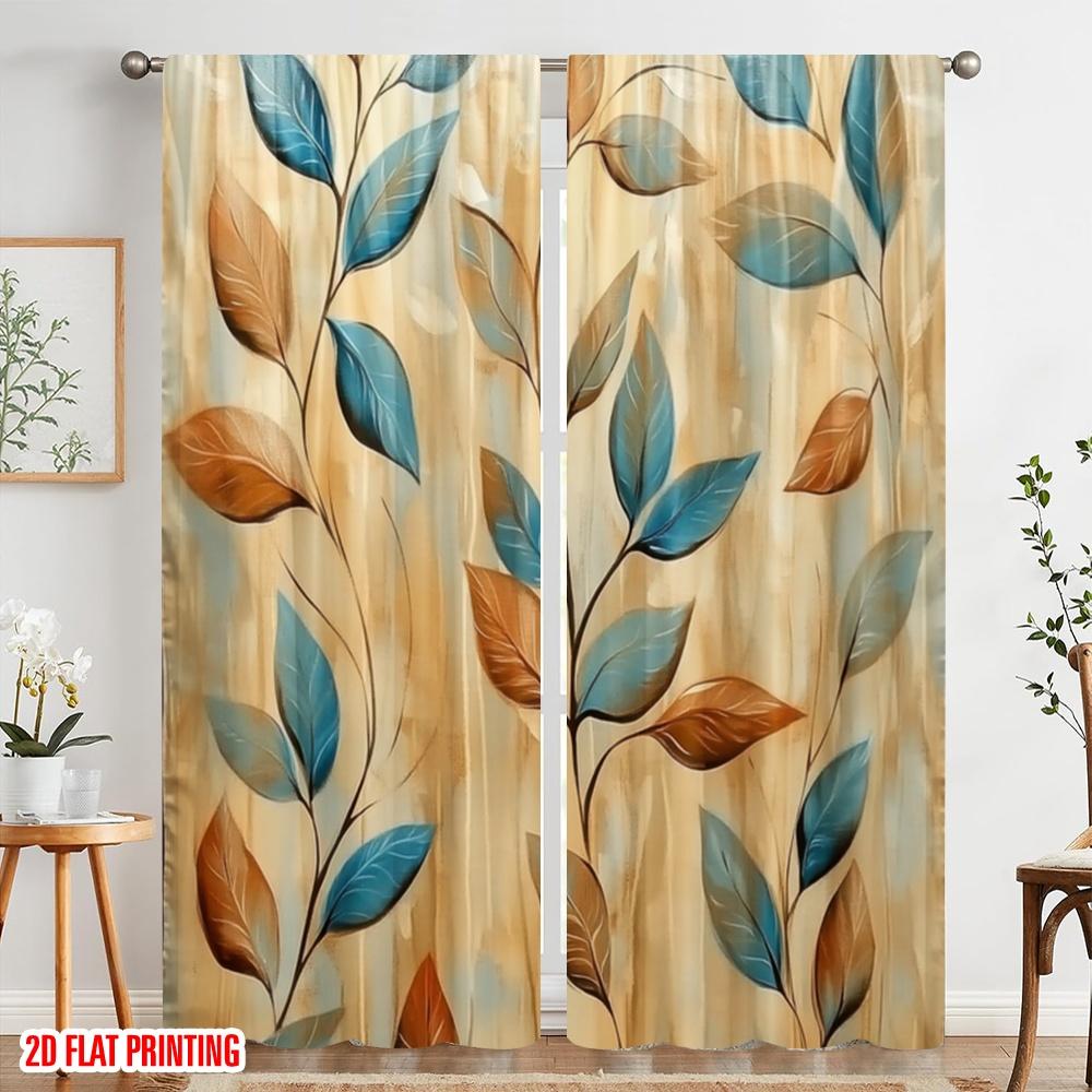 2pcs,2D Plane Printing Curtains Autumn Foliage Art Versatile Fabric (without Rod) Home Decor Ldeal for Kitchen Living Room
