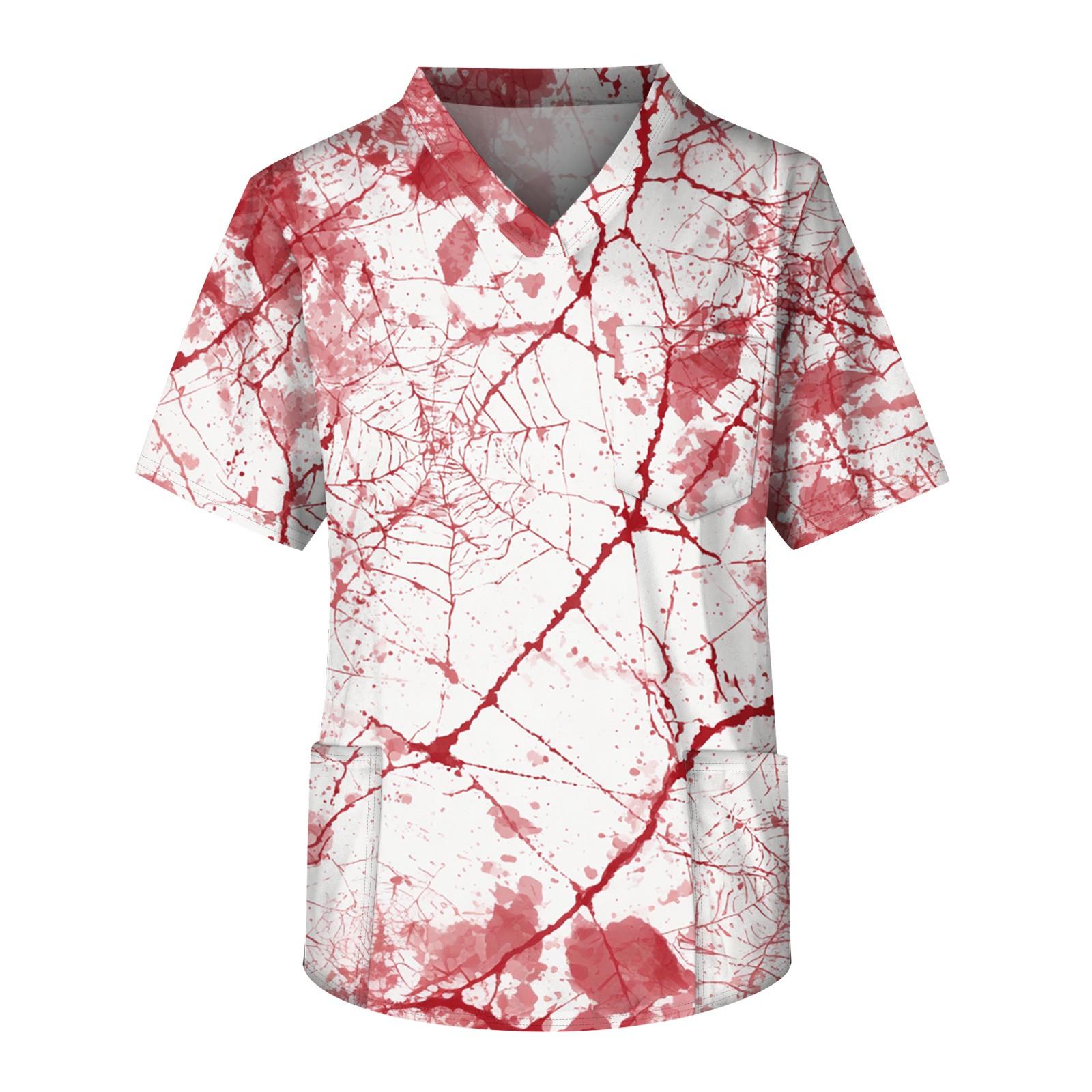 

Мужской топ с короткими рукавами и v-образным вырезом на Хэллоуин с принтом на груди и карманом для ухода за кожей M