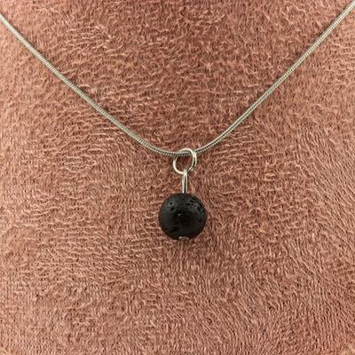 Stones and Minerals. Necklace 1 Lava Bead 8 Mm. Stainless Steel Chain. Necklace Women, Men. Customizable Size.