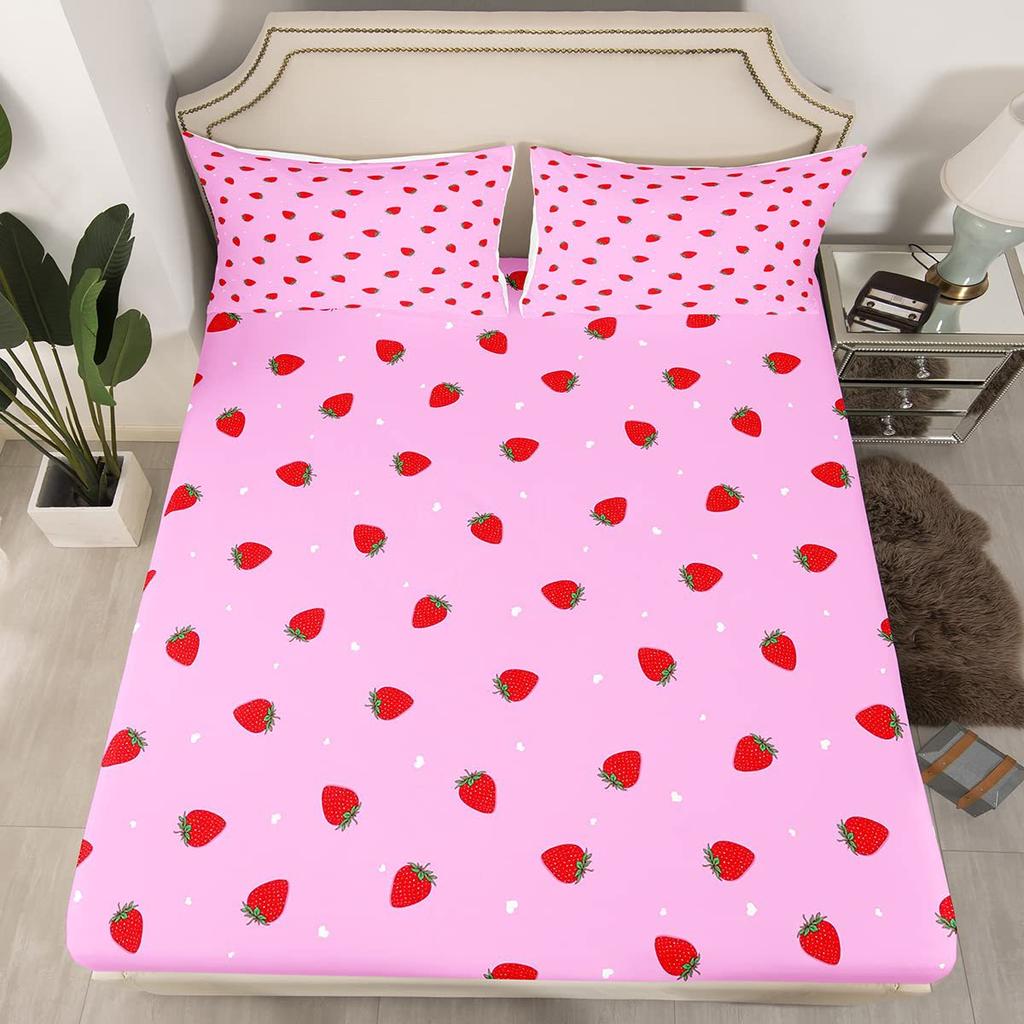 Pink Cow Pattern Bed Hat Three-Piece Digital Printing Bedding Bed Hat Three-Piece Set Children And Adults