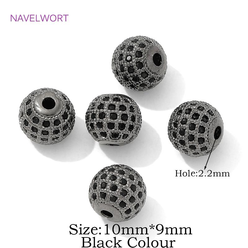 18K Gold Plated Brass Spacer Beads with Zircon Round Loose Beads,Separators For Beads,Beads For Bracelet,DIY Jewelry Findings 2 Pieces