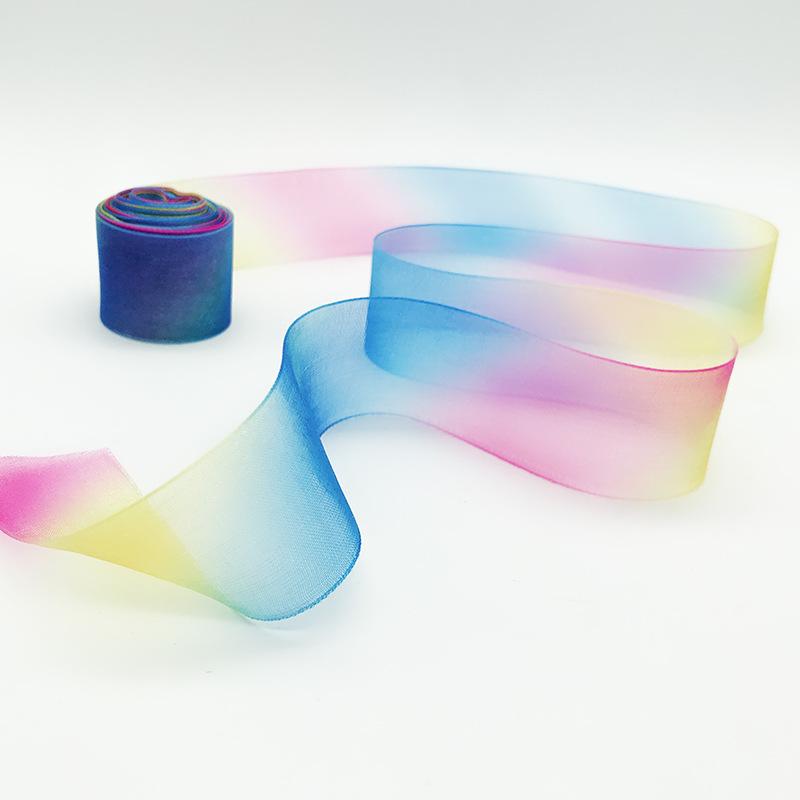 25Mm Rainbow Gradual Change Color Colorful Snow Yarn Belt, Eugen Yarn Decorative Wedding Gift Transparent Mesh Belt