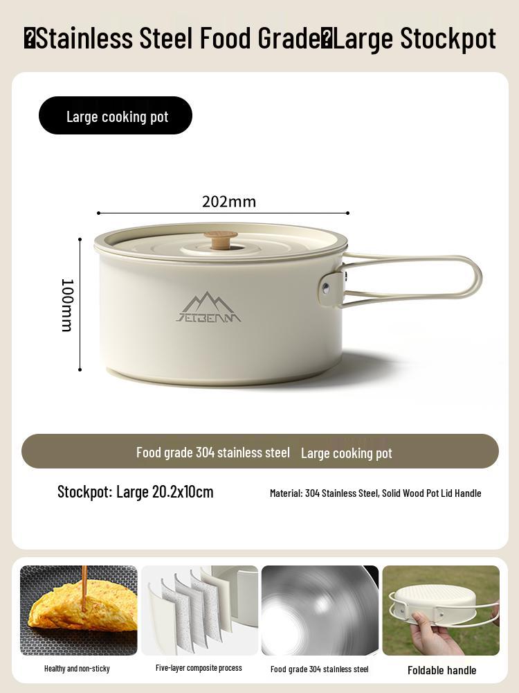 JETBeam 304 Stainless Steel Camping Cookware Set: Includes Outdoor Kettle and Pots for Camping and Picnicking.