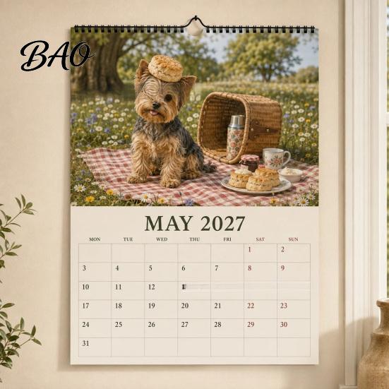 Zeitmanagement-Werkzeug Yorkshire Terrier Wandkalender, 2027 Monatlicher Hängeplaner mit Metall-Familienorganizer Doppelspirale für Zuhause